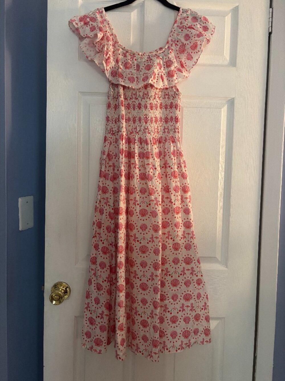 Hill House Home The Nap Dress XS Pink Seashell Smocked Ruffle Maxi Dress